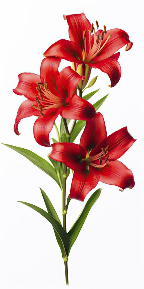 AI generated Red Lilies isolated on white background. AI Generated photo