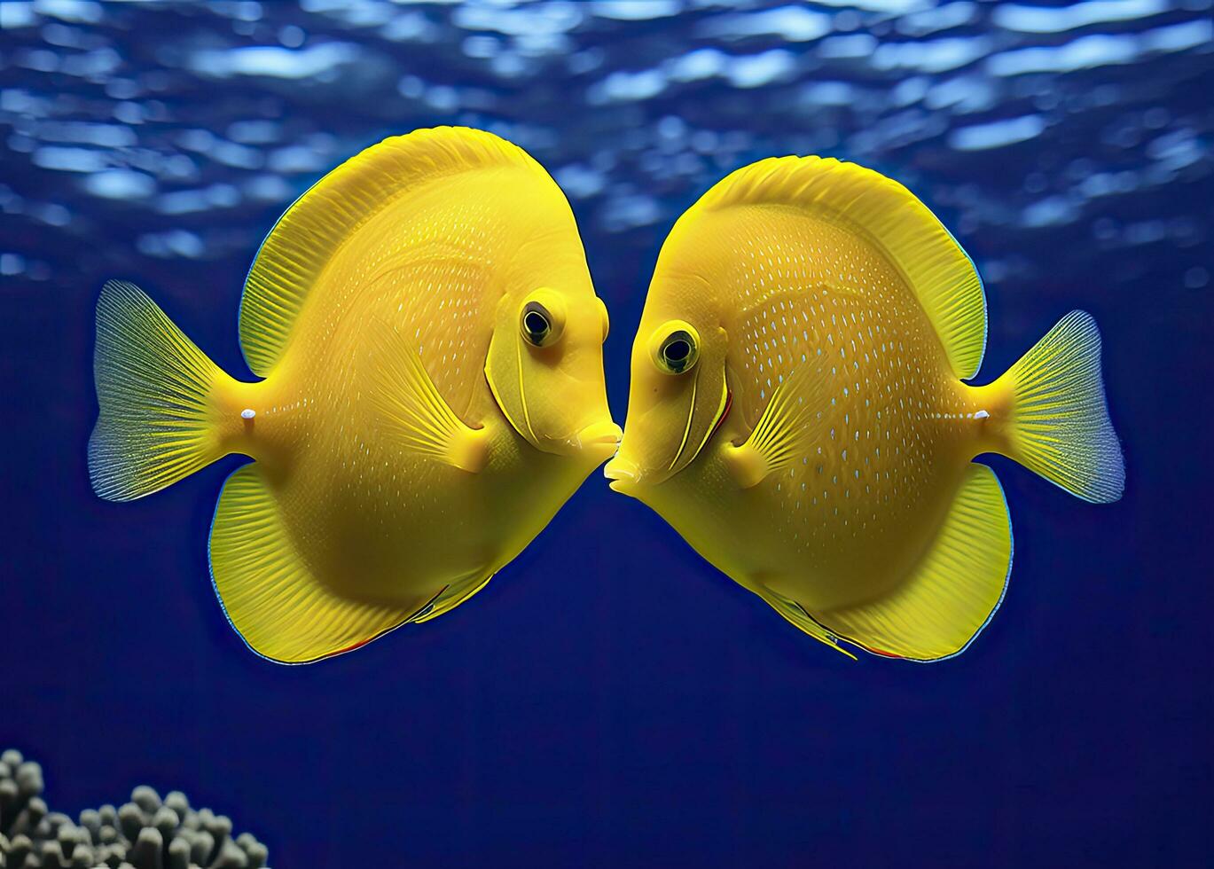 AI generated Two yellow tangs, face to face.  AI Generated. photo