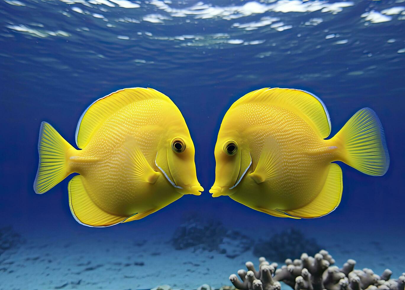 AI generated Two yellow tangs, face to face.  AI Generated. photo