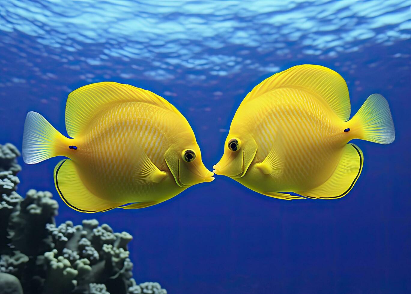 AI generated Two yellow tangs, face to face.  AI Generated. photo