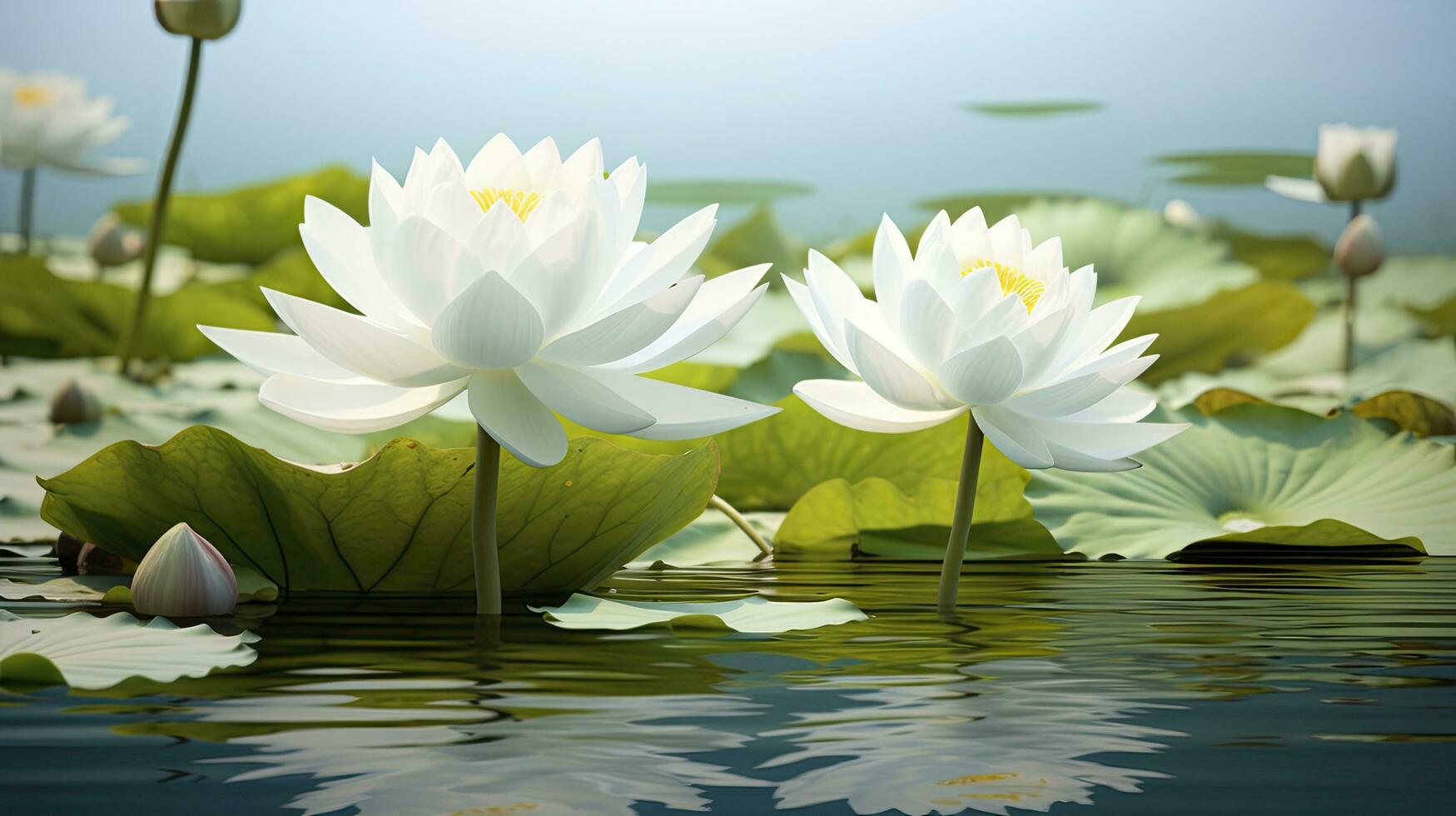 AI generated White Lotus Flower in water. AI Generated photo