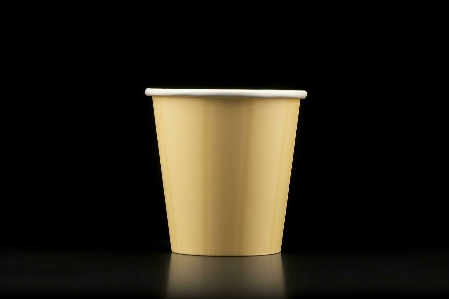 AI generated Side view yellow empty disposable paper fast food cup isolated on black background. Generative AI photo