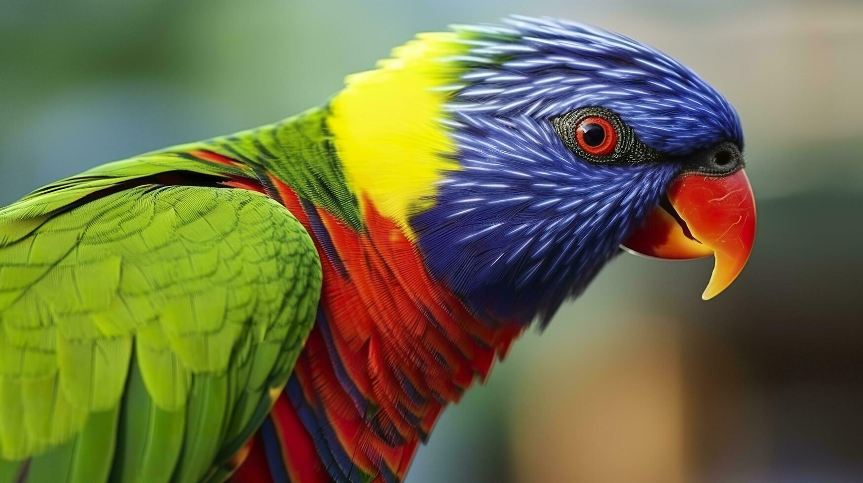 AI generated Side view Closeup of beautiful and colorful Lorikeet Green naped bird. Generative AI photo