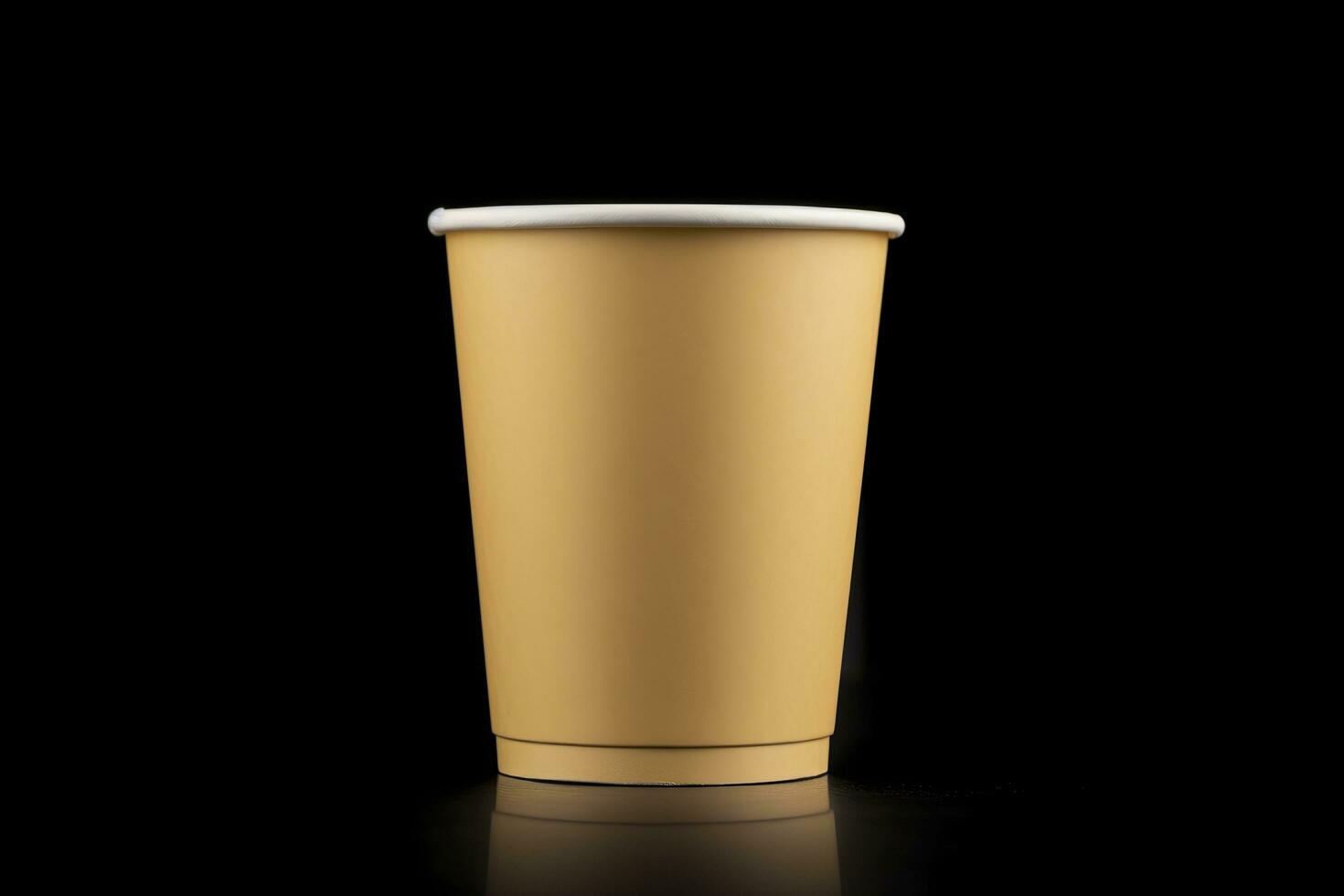 AI generated Side view yellow empty disposable paper fast food cup isolated on black background. Generative AI photo