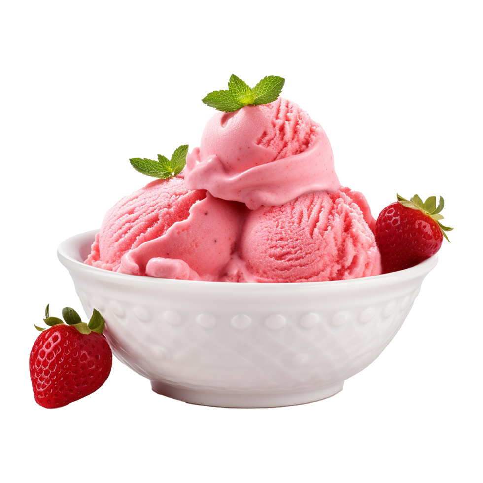 AI generated Strawberry ice cream in a bowl isolated on transparent background png