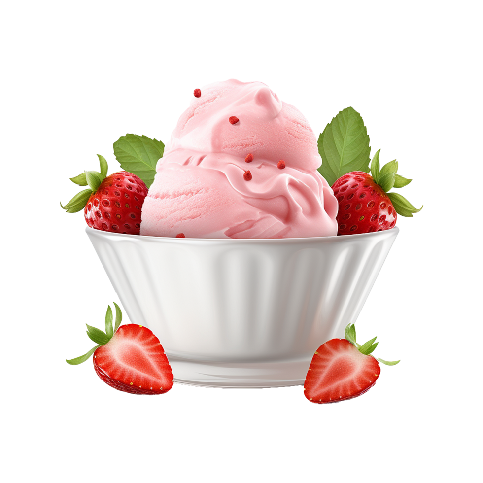 AI generated Strawberry ice cream in a bowl isolated on transparent background png