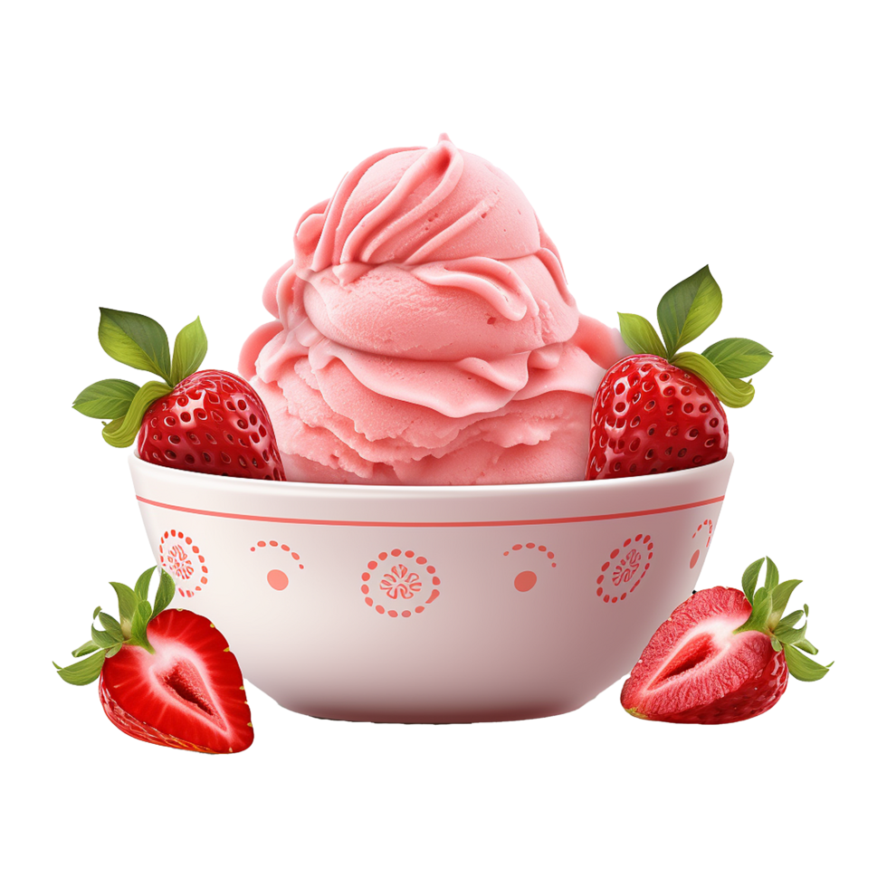 AI generated Strawberry ice cream in a bowl isolated on transparent background png