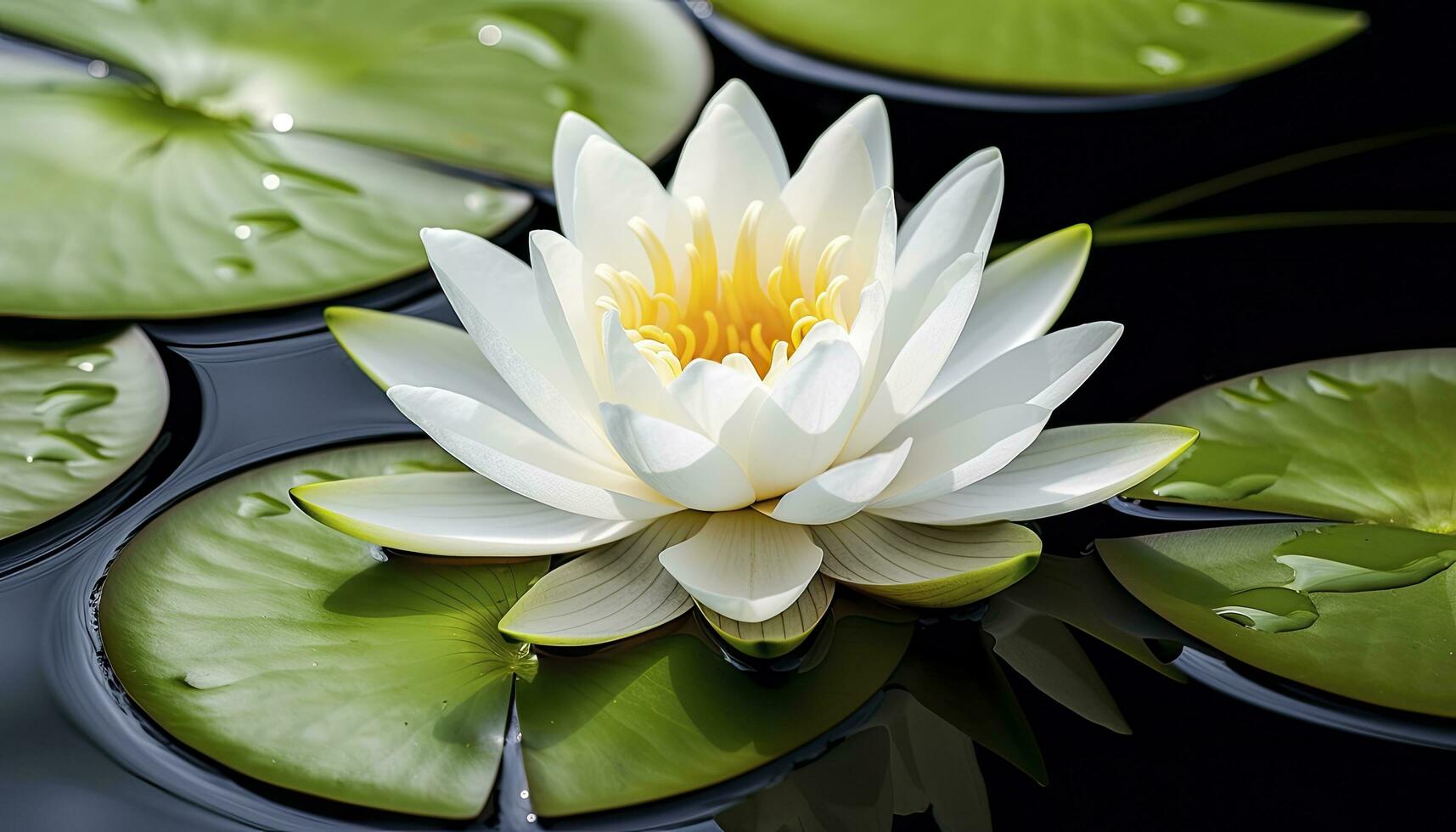 AI generated White water lily. White lotus with leaves on dark pond. AI Generated photo