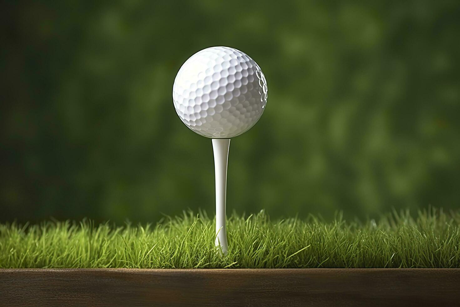 AI generated White golf ball on wooden tee with grass. Generative AI photo