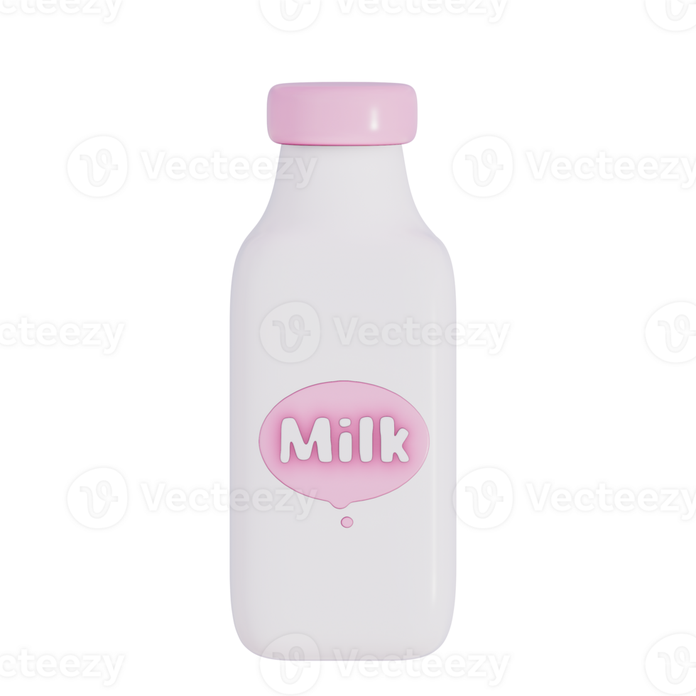 Groceries theme 3D milk product ,Strawberry Milk bottle on a transparent background,  3D rendering png