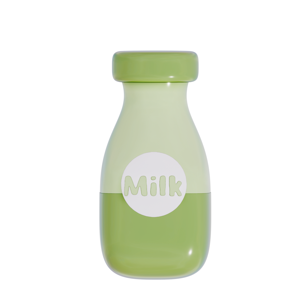 Groceries theme 3D milk product ,Green tea Milk bottle on a transparent background,  3D rendering png