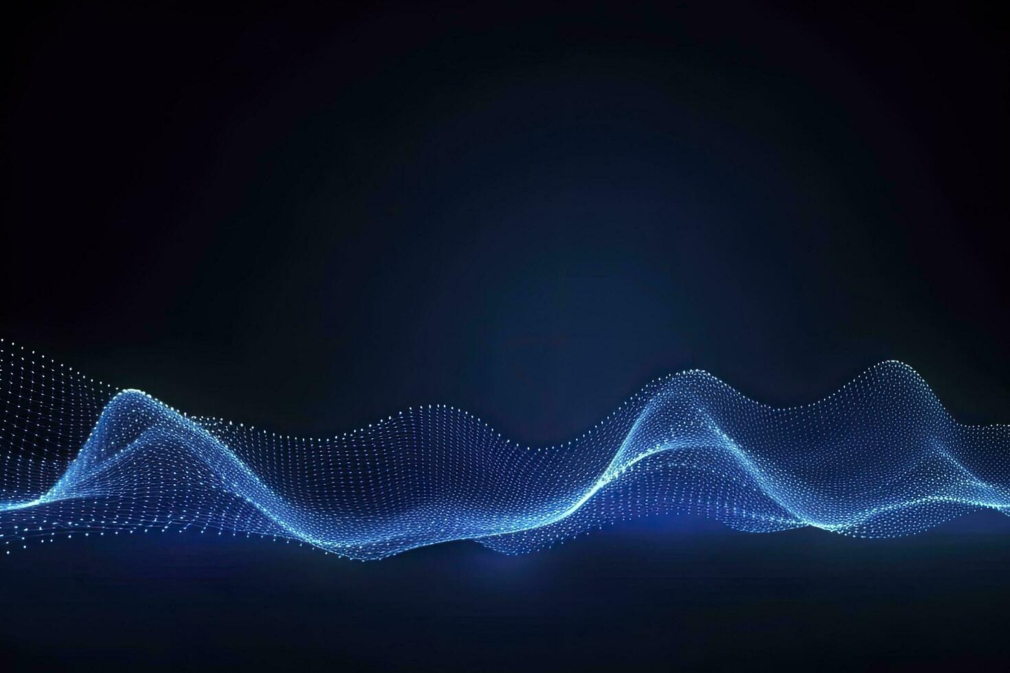 AI generated Dynamic blue particle wave. Abstract sound visualization. Digital structure of the wave flow of luminous particles. AI Generated. photo