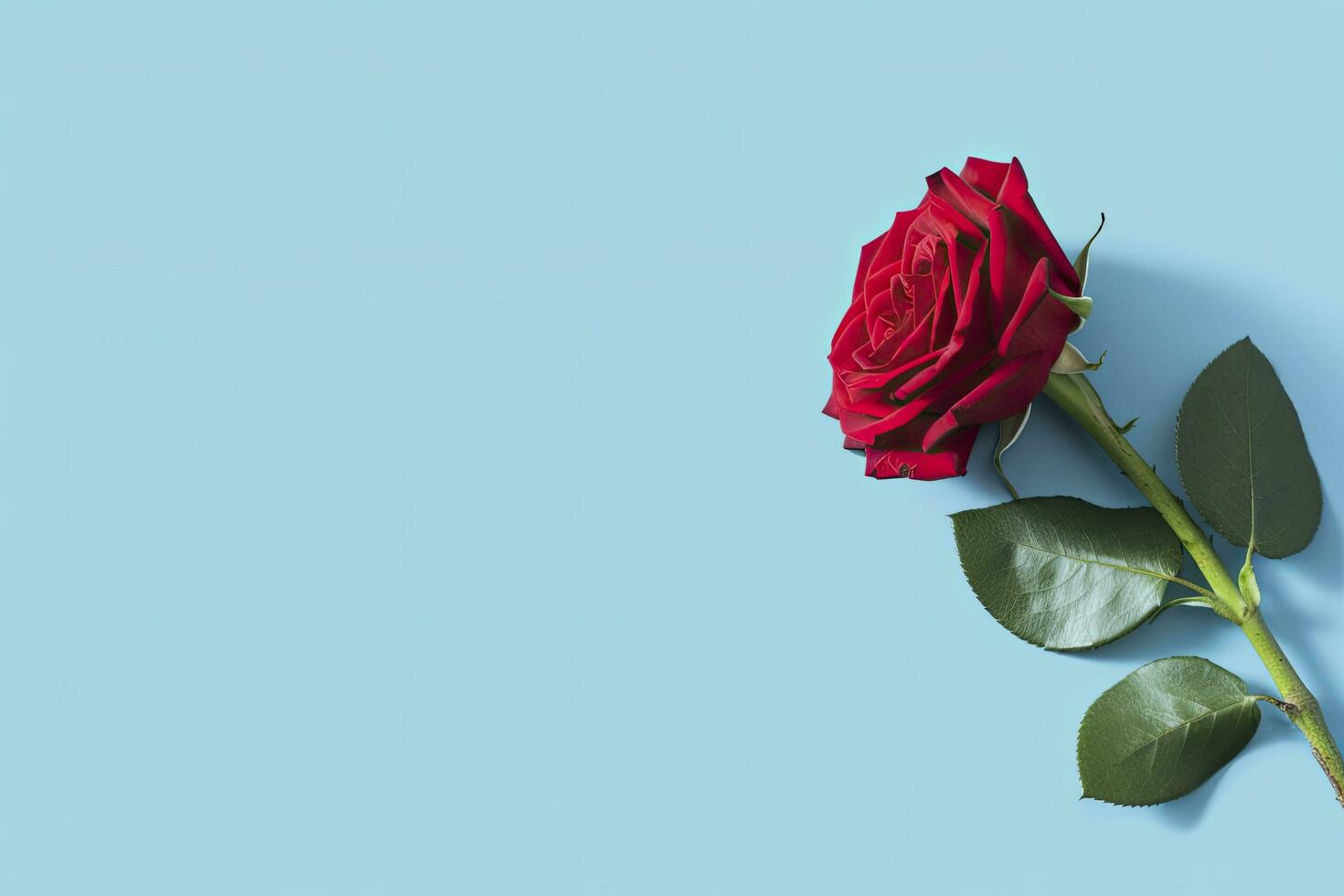 AI generated Red rose flower on blue background. Romantic Valentine's holiday concept. AI Generated photo