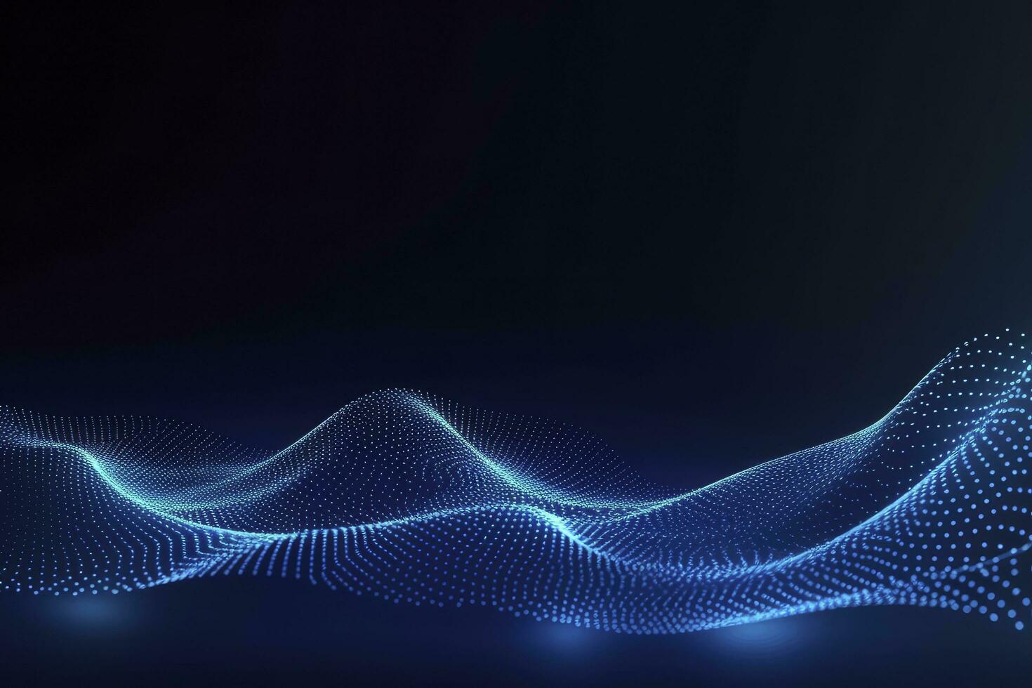 AI generated Dynamic blue particle wave. Abstract sound visualization. Digital structure of the wave flow of luminous particles. AI Generated. photo
