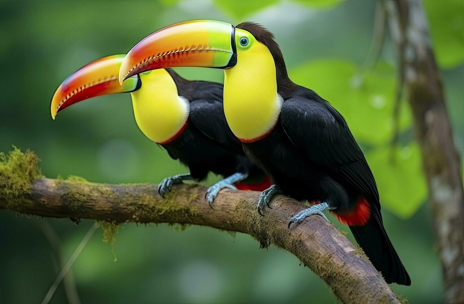 AI generated Toucan sitting on the branch in the forest. AI Generated photo