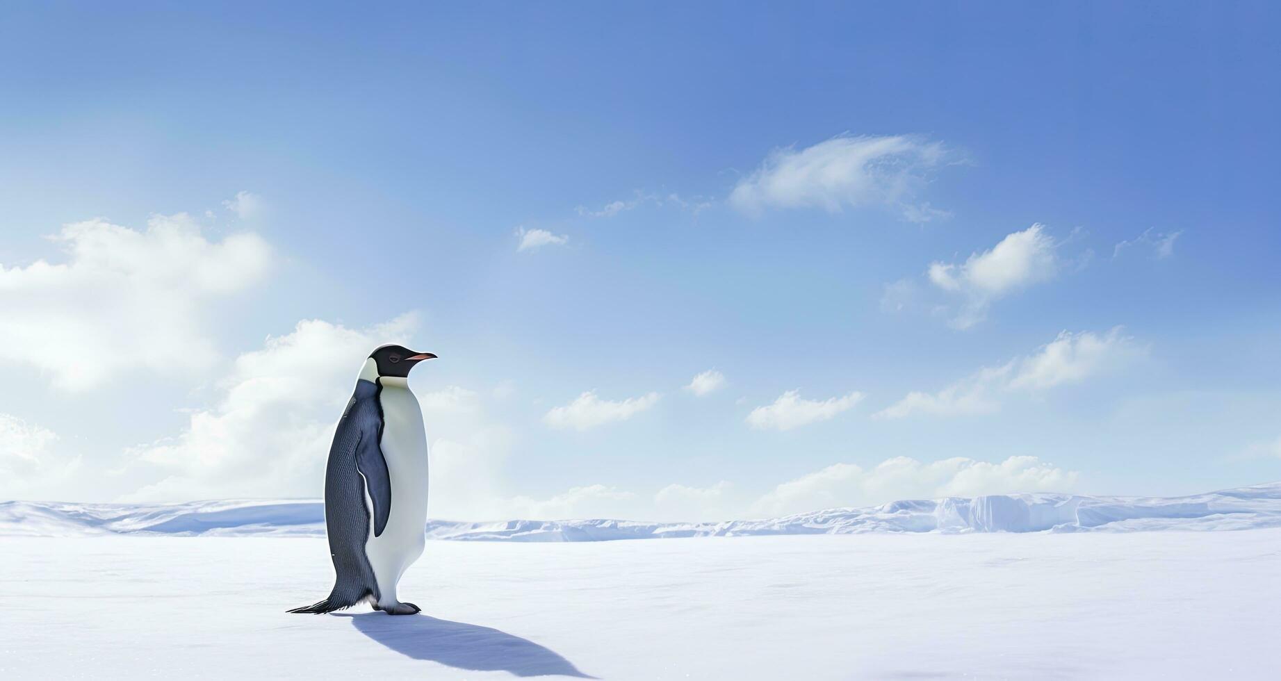 AI generated Penguin standing in Antarctica looking into the blue sky. AI Generated photo