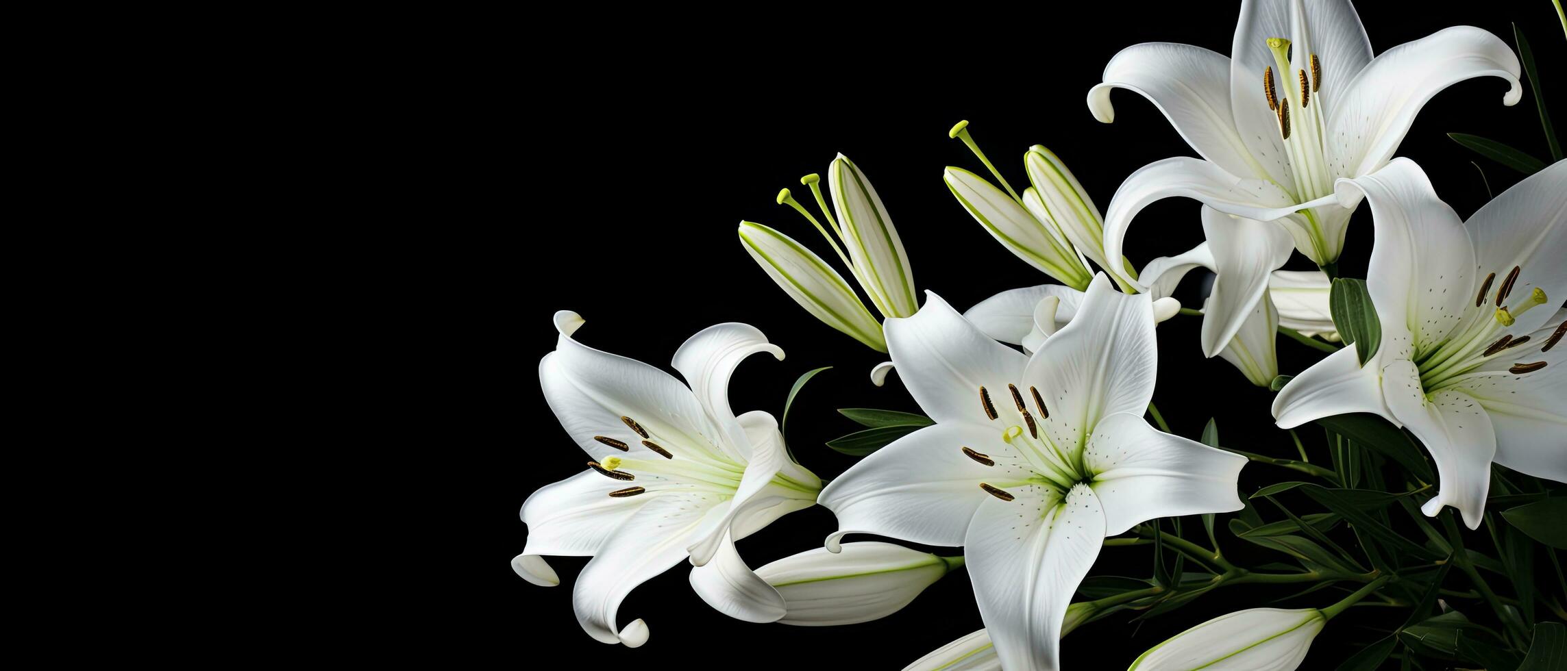 AI generated White lily flowers on black background. AI Generated photo