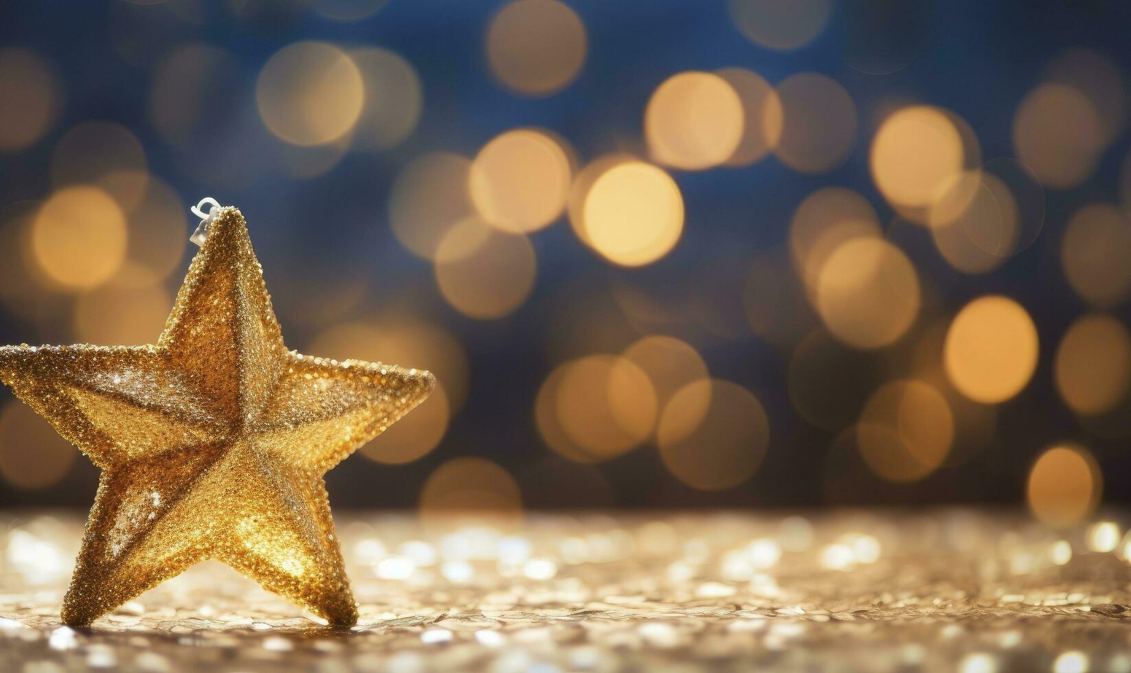 AI generated Sparkling Golden Christmas Star. Ornament Decoration Defocused Bokeh Background. AI Generated photo