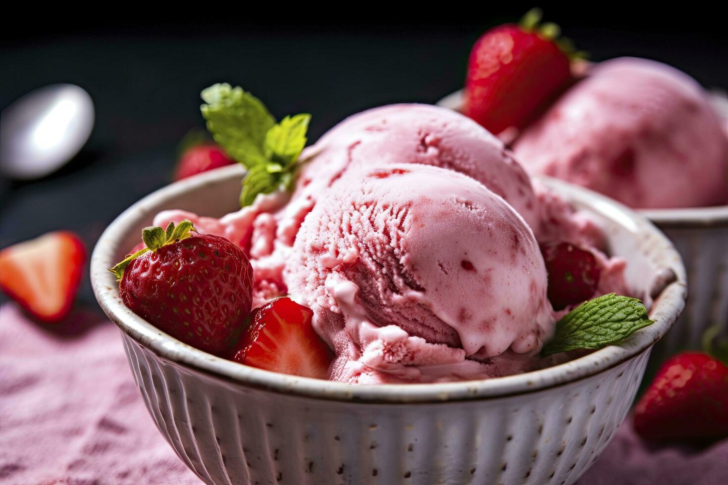 AI generated Strawberry Ice Cream with Fresh Strawberries. AI Generated photo