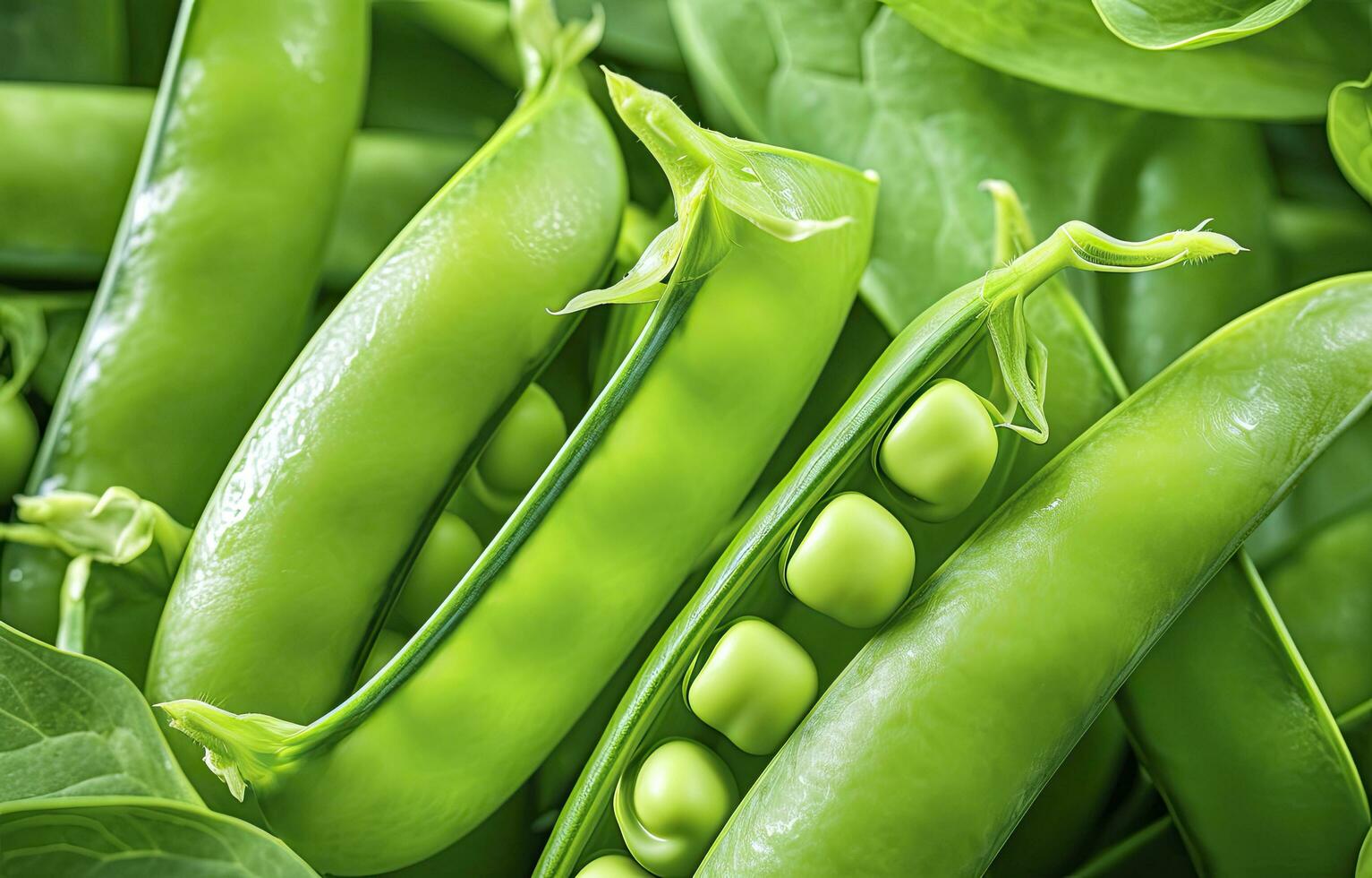 AI generated Close up of peas in pea pod. AI Generated photo