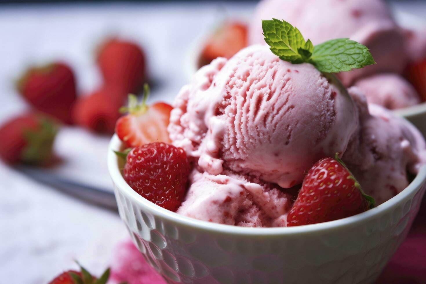 AI generated Strawberry Ice Cream with Fresh Strawberries. AI Generated photo
