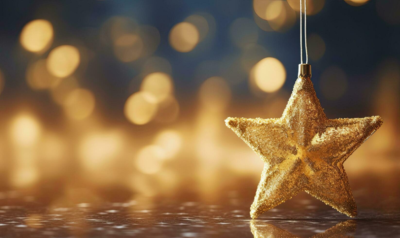 AI generated Sparkling Golden Christmas Star. Ornament Decoration Defocused Bokeh Background. AI Generated photo