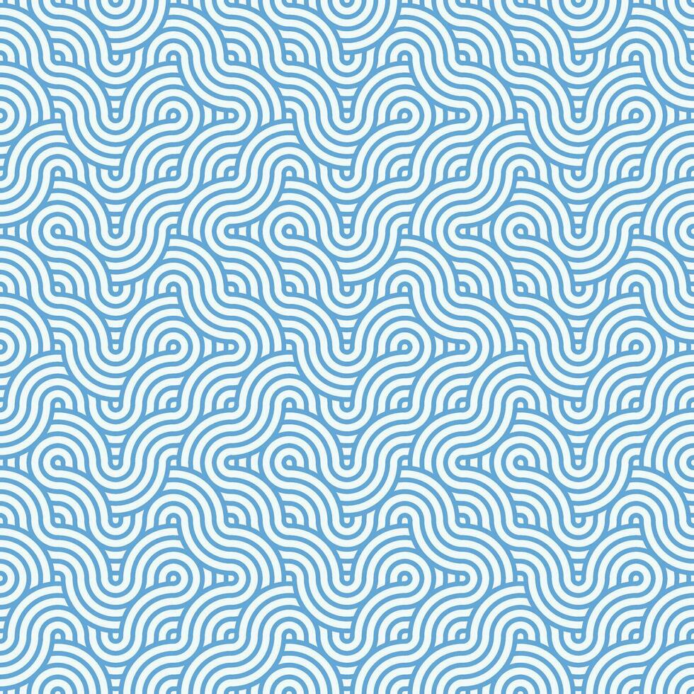 Blue seamless abstract geometric japanese overlapping circles lines and waves pattern vector