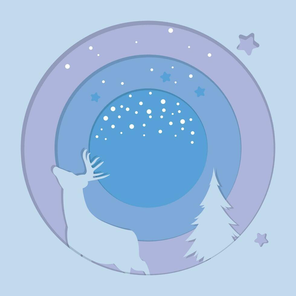 Background design with winter paper cut composition with deer in circle shape. vector