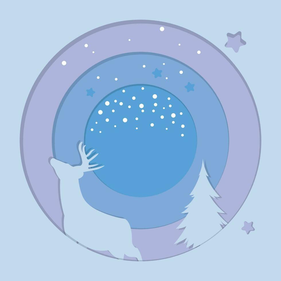 Background design with winter paper cut composition with deer in circle shape. vector