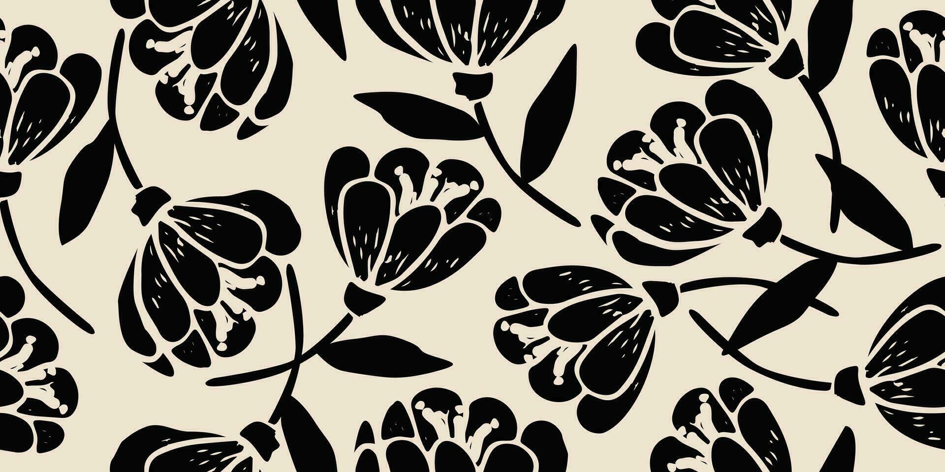 flor sin costura antecedentes. minimalista resumen floral modelo. moderno impresión en negro y blanco antecedentes. ideal para textil diseño, fondo de pantalla, cubiertas, tarjetas, invitaciones y carteles vector