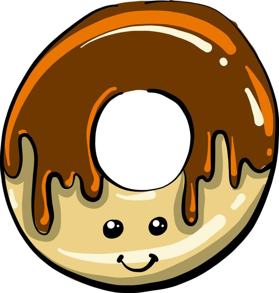 Donut dipped in chocolate, illustration, vector on white background