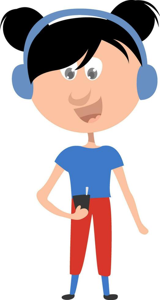 Girl with headphones, illustration, vector on white background