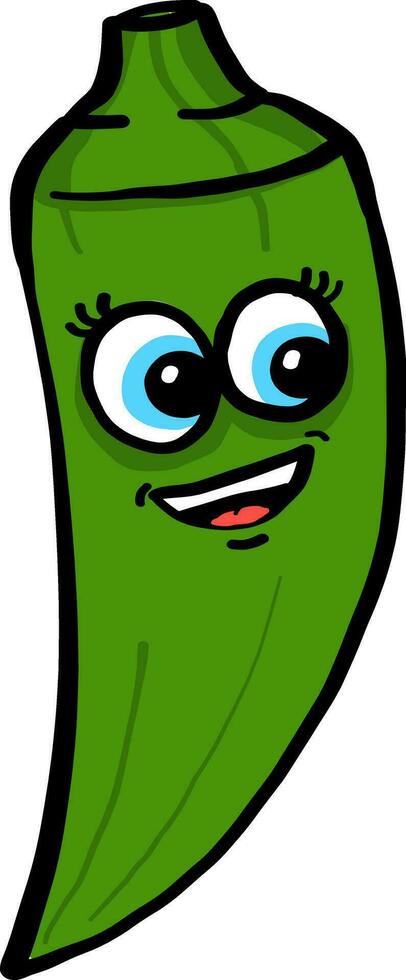 Happy little okra, illustration, vector on white background