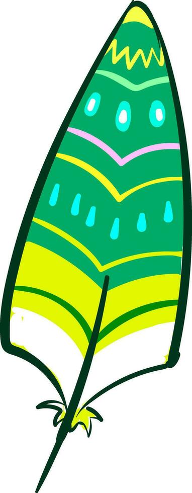 Green feather, illustration, vector on white background