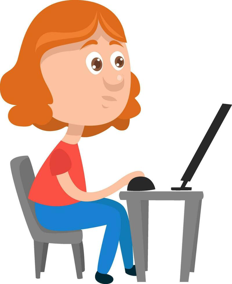 Girl at work, illustration, vector on white background