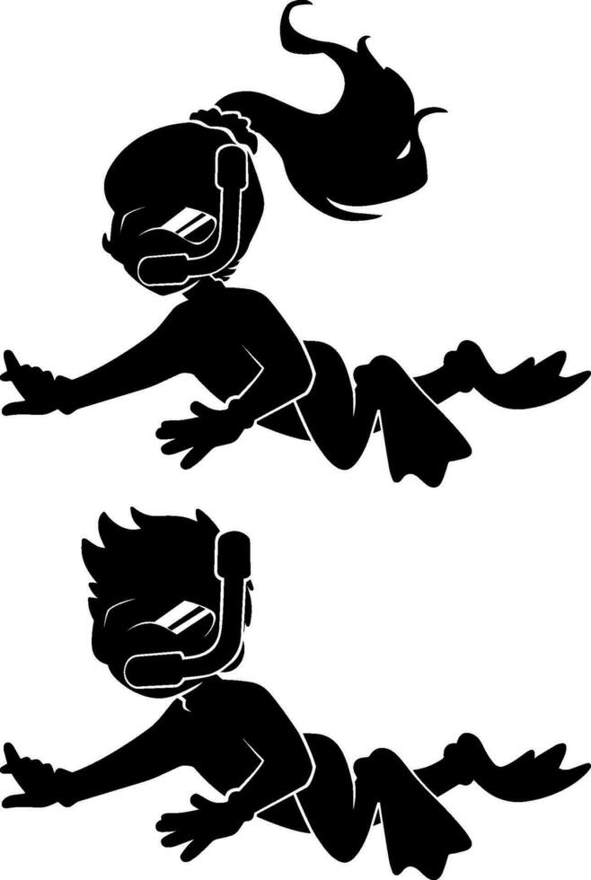 Diver Kids Silhouettes vector