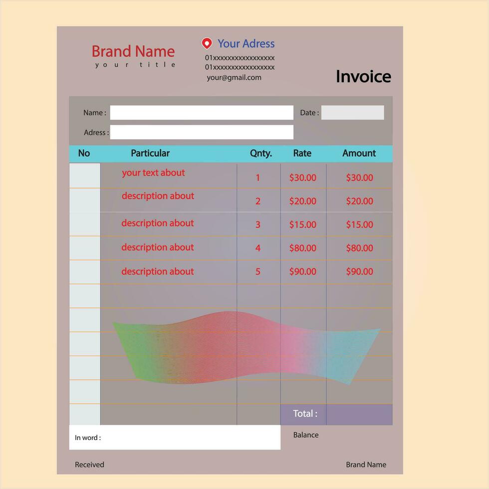 English Cash Memo Design, Money Receipt design, English Language Money Receipt design, Corporate Invoice design template free vector. vector
