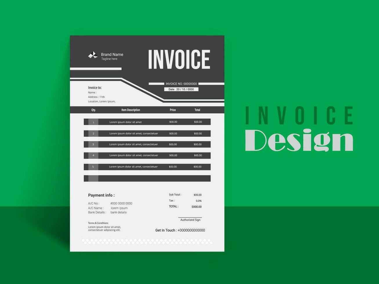Professional Invoice Design. Business invoice form template. money bills or pricelist and payment agreement design templates. vector