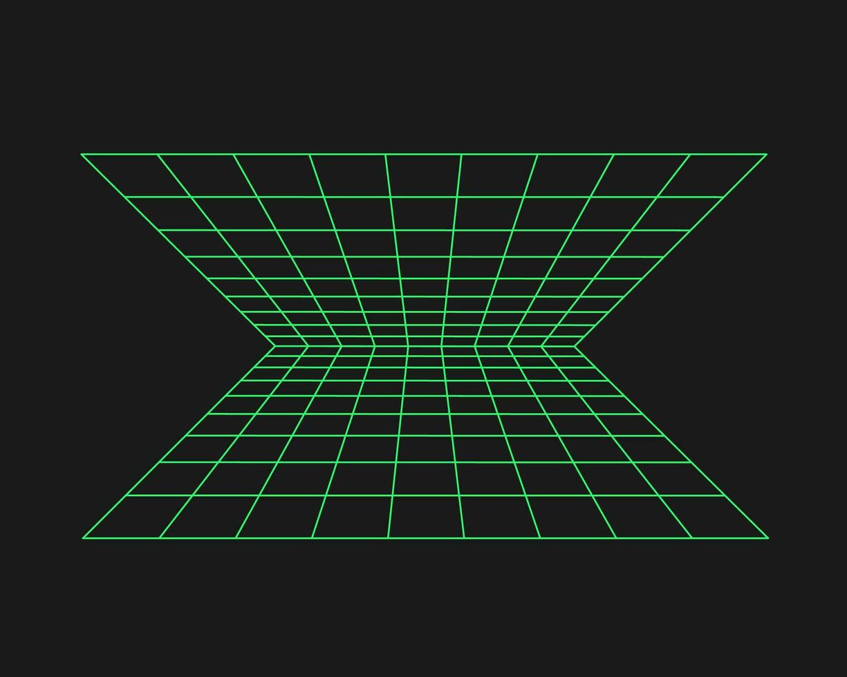 Cyberpunk perspective grid. Cyber geometry y2k element. Isolated style on black background. Vector trendy illustration.
