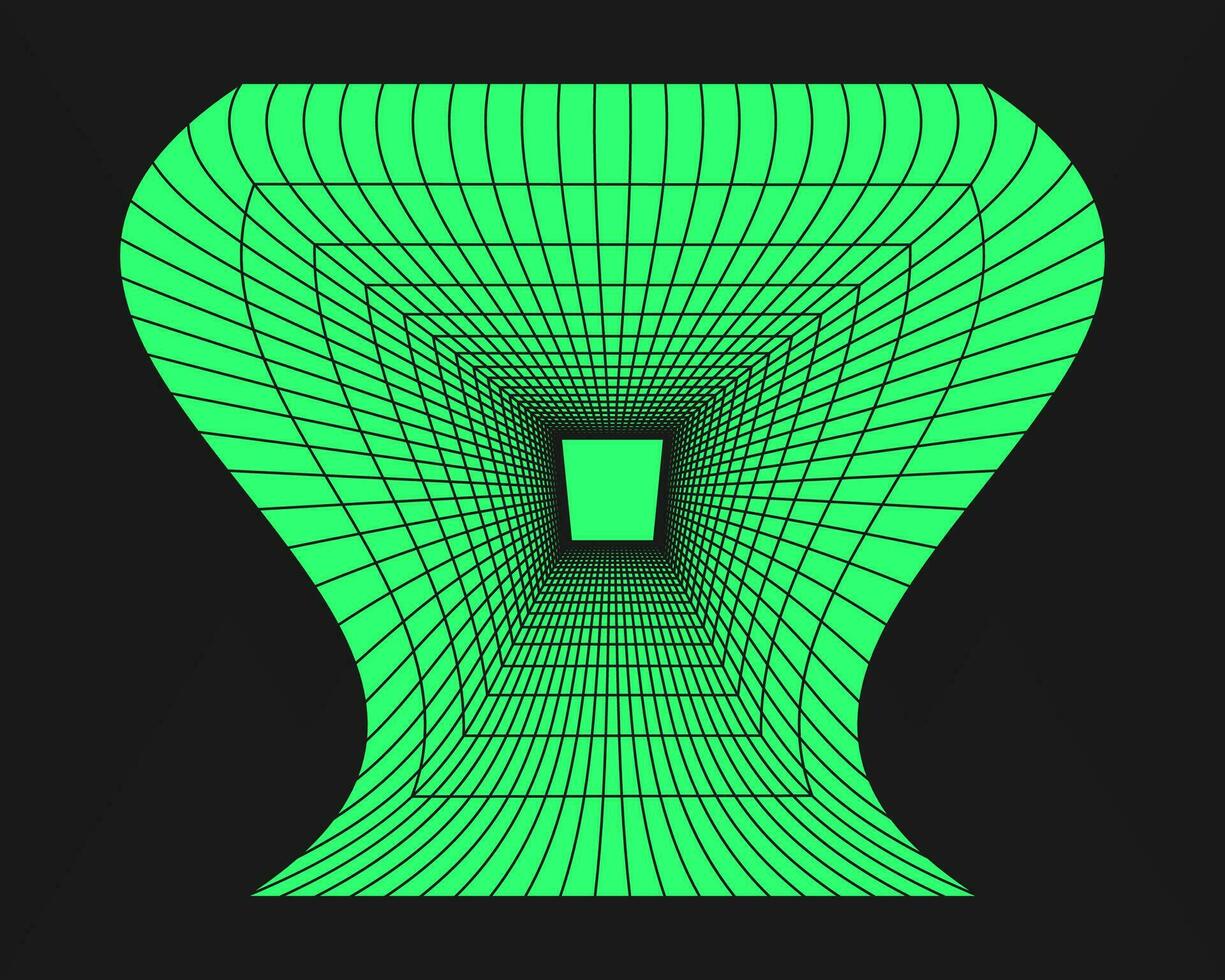 Cyberpunk perspective grid. Cyber geometry y2k element. Isolated style on black background. Vector trendy illustration.