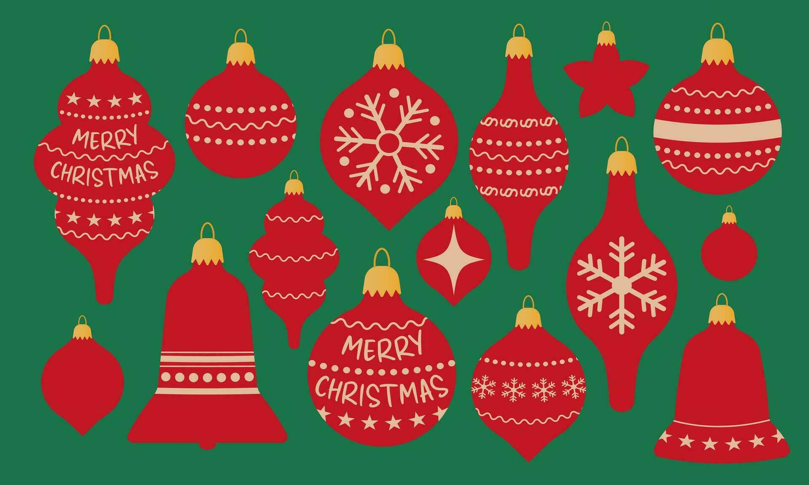 conjunto rojo Navidad árbol juguetes en verde antecedentes. nuevo año juguete decoración - valores vector