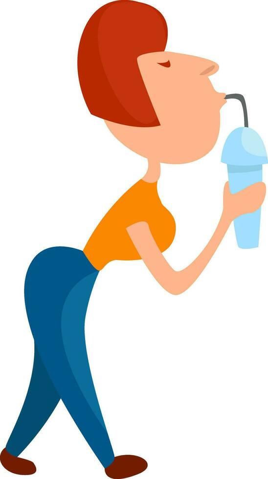 Girl holding a cold drink, illustration, vector on white background