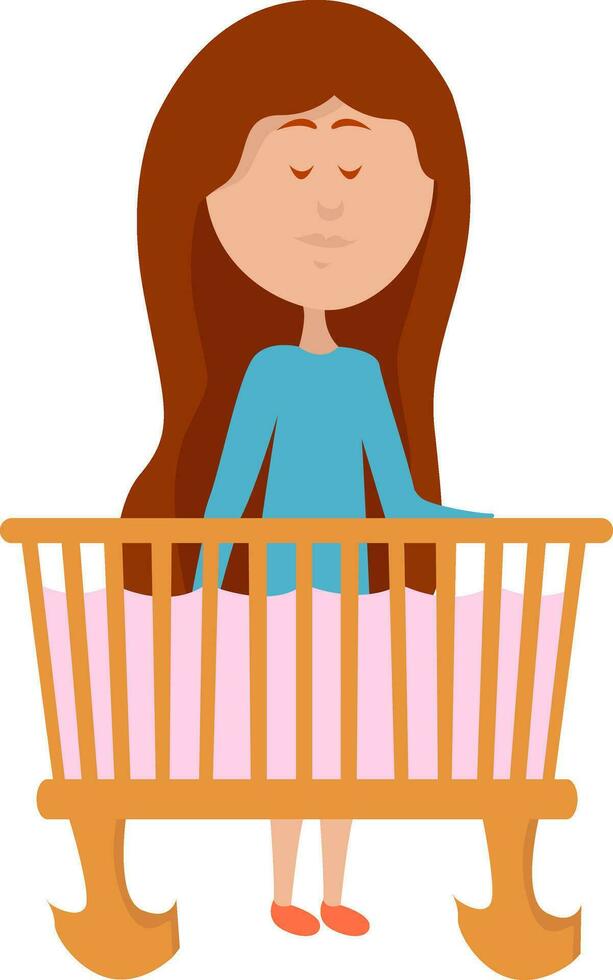 Girl next to a cot, illustration, vector on white background