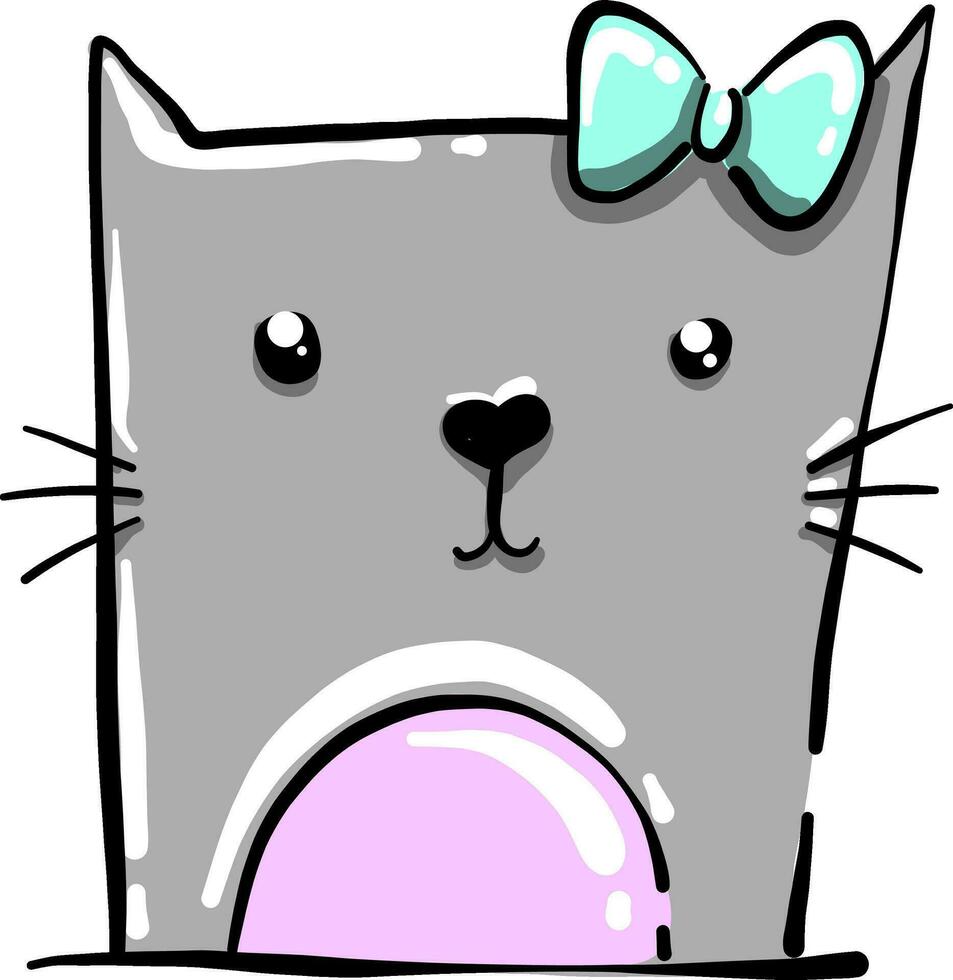 Cute grey cat with a bow, illustration, vector on white background