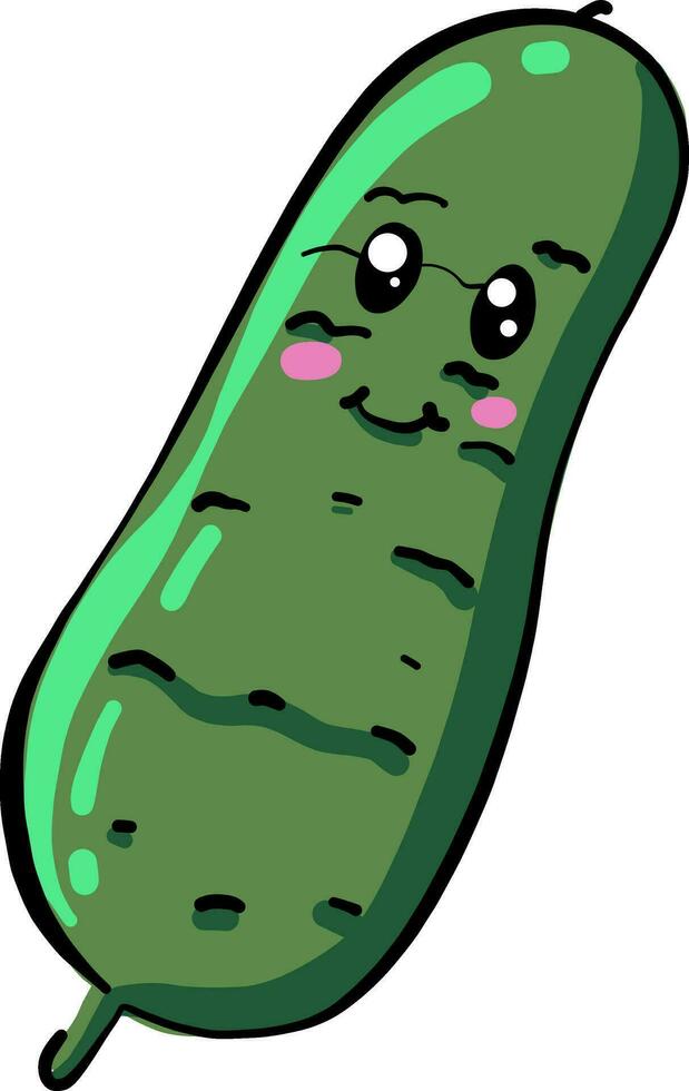 Cucumber with eyes, illustration, vector on white background
