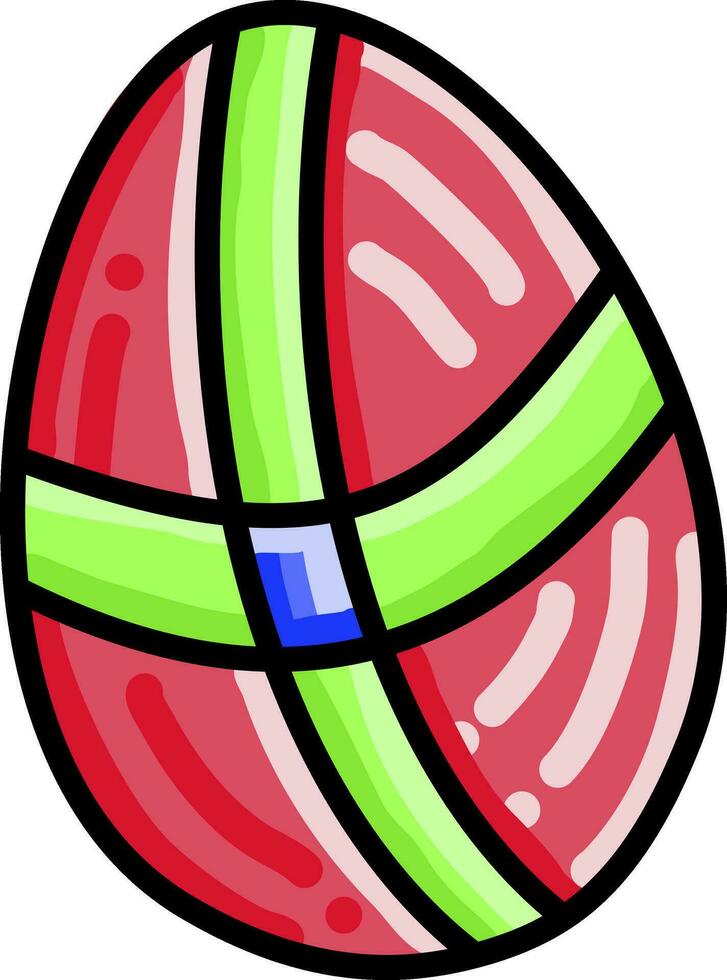 Red and  green easter egg, illustration, vector on white background