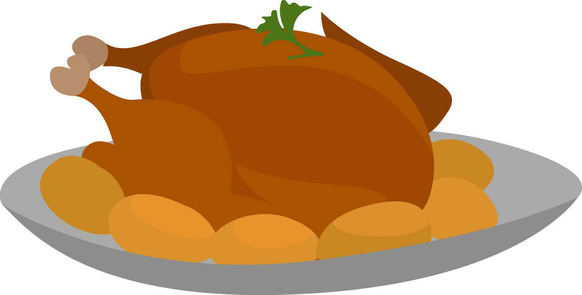 Festive dinner on plate, illustration, vector on white background