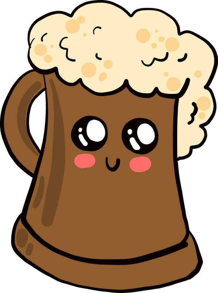 Cute beer cup, illustration, vector on white background