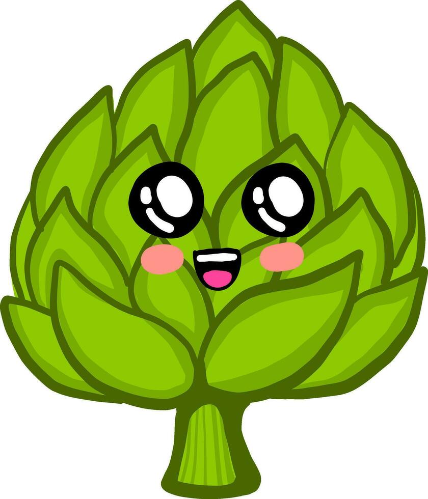 Excited artichoke, illustration, vector on white background