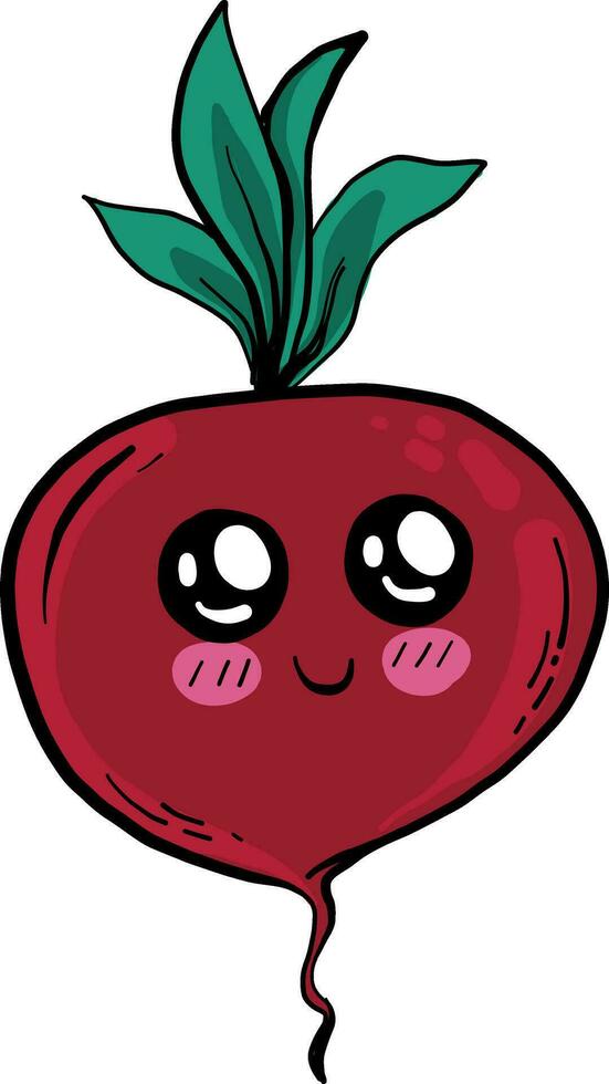 Red beet with a cute face, illustration, vector on white background